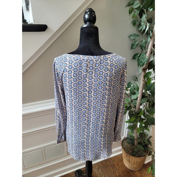 Loft Geometric Print Blouse Women's Size XS Multicolor Long Sleeve Polyester Top - Picture 8 of 11
